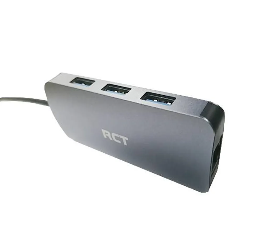 RCT 4-in-1 USB type A hub with 3 USB 3.0 Type A ports and 1 RJ45 Gigabit ethernet port