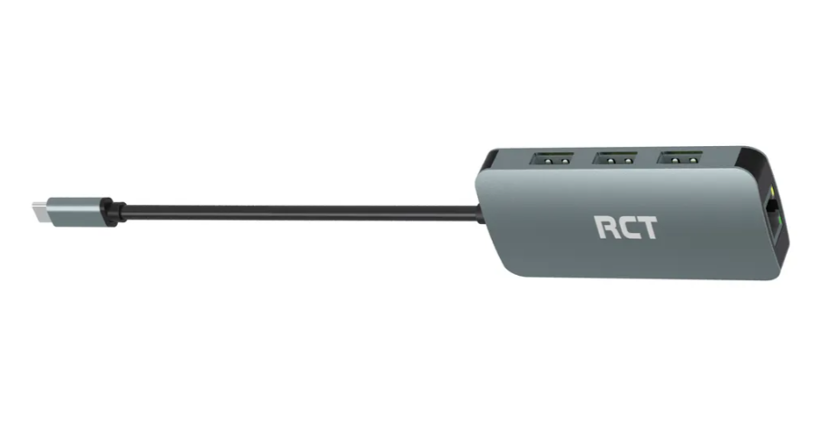 RCT compact 6-in-1 USB type C hub with 1 HDMI; 3 USB 3.0; RJ45 and USB C Power pass-through