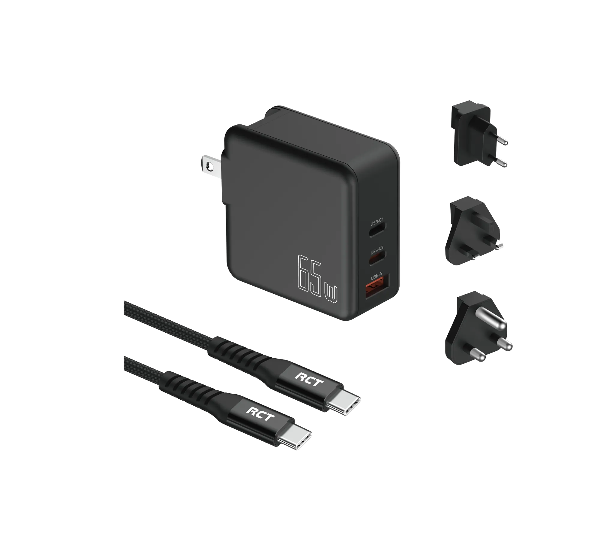 RCT 65W GaN fast charging travel kit | Travel adapter + (EU+UK+SA) Plug and cable