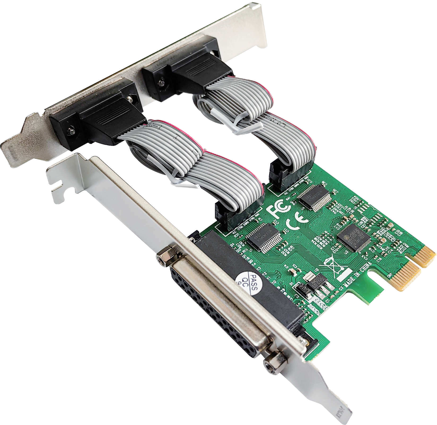 RCT PCI-e 2.3 multi-I/O card with 2× RS-232 (COM) + 1× IEEE 1284 parallel (LPT) ports