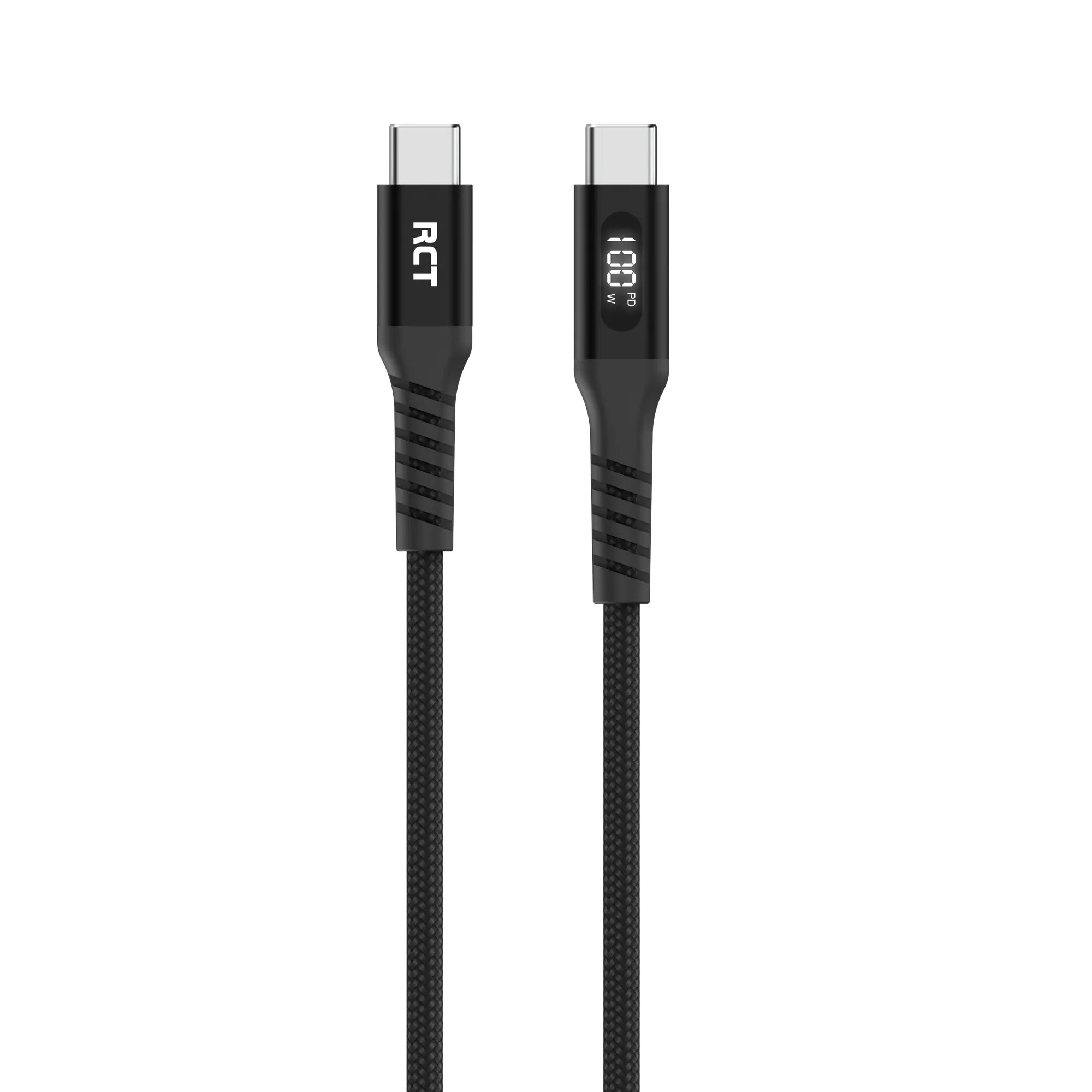 RCT USB-C to USB-C PD 100W (5A) Sync and Charge Cable | 2m Braided Cable with LED Display